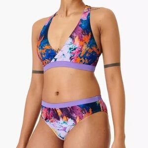Sweaty Betty Coral Fish Print Two Piece Bikini Top Bottom Set Purple Small XS